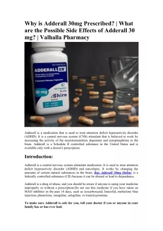 Why is Adderall 30mg Prescribed-What are the Possible Side Effects of Adderall 30 mg-Valhalla Pharmacy