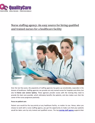 Nurse staffing agency: An easy source for hiring qualified and trained nurses fo