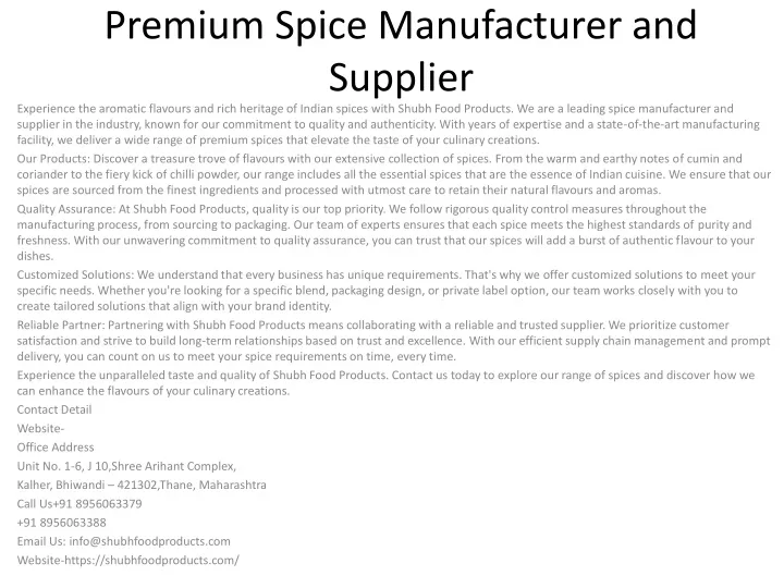 premium spice manufacturer and supplier