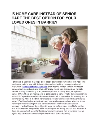 IS HOME CARE INSTEAD OF SENIOR CARE THE BEST OPTION FOR YOUR LOVED ONES IN BARRIE