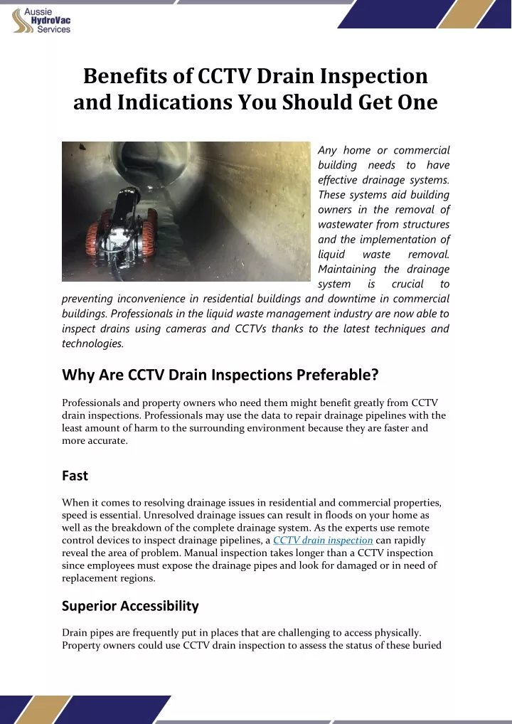 benefits of cctv drain inspection and indications