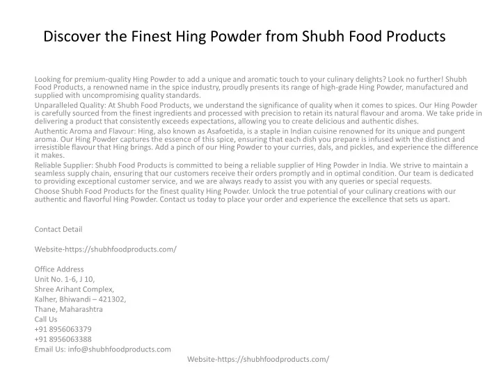discover the finest hing powder from shubh food products