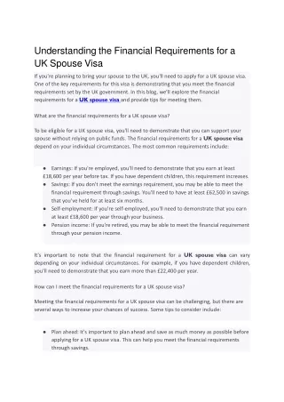 Understanding the Financial Requirements for a UK Spouse Visa