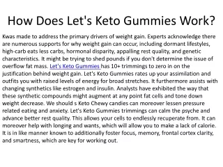 How Does Let's Keto Gummies Work