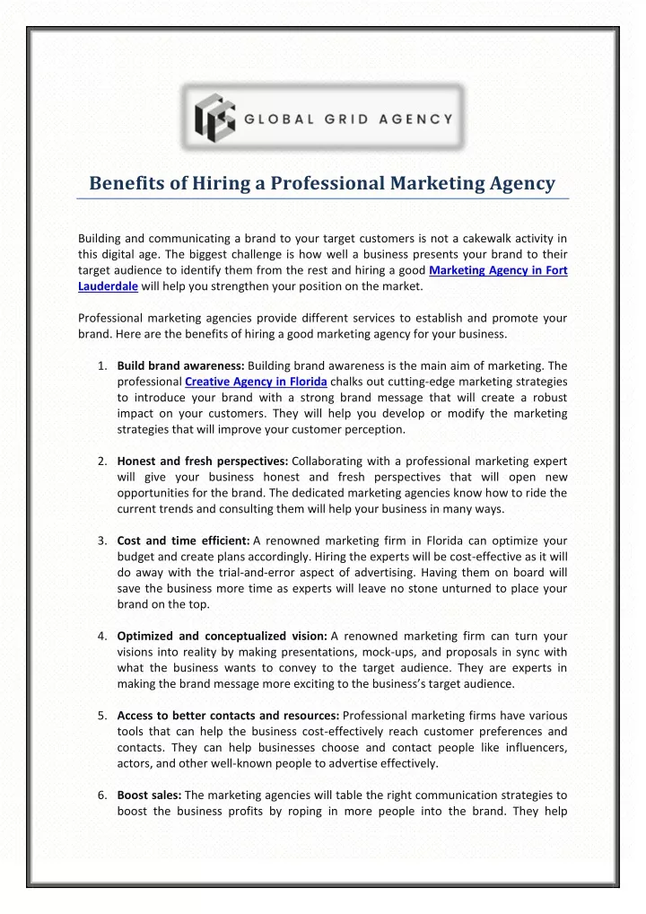 benefits of hiring a professional marketing agency