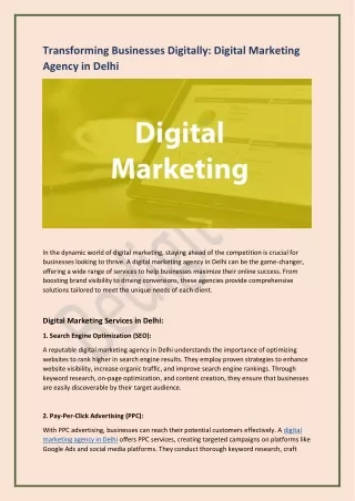 Transforming Businesses Digitally Digital Marketing Agency in Delhi
