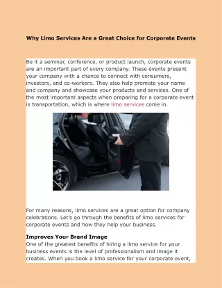 Why Limo Services Are a Great Choice for Corporate Events