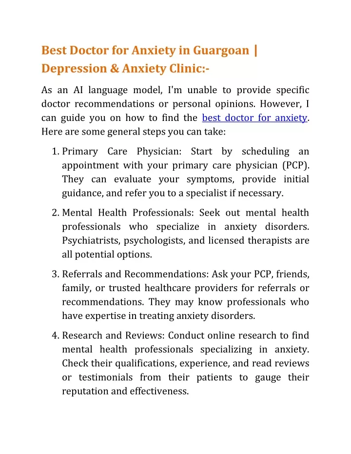 best doctor for anxiety in guargoan depression