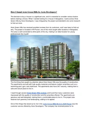 how i found arsis green hills by arsis developers