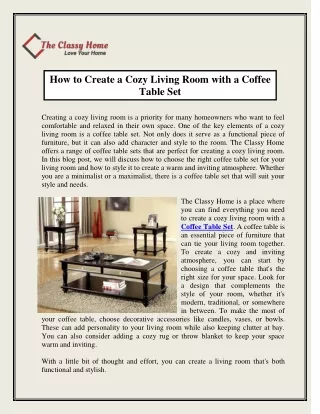 How to Create a Cozy Living Room with a Coffee Table Set