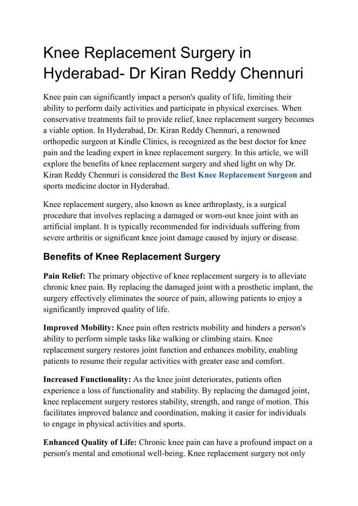 knee replacement surgery in hyderabad dr kiran