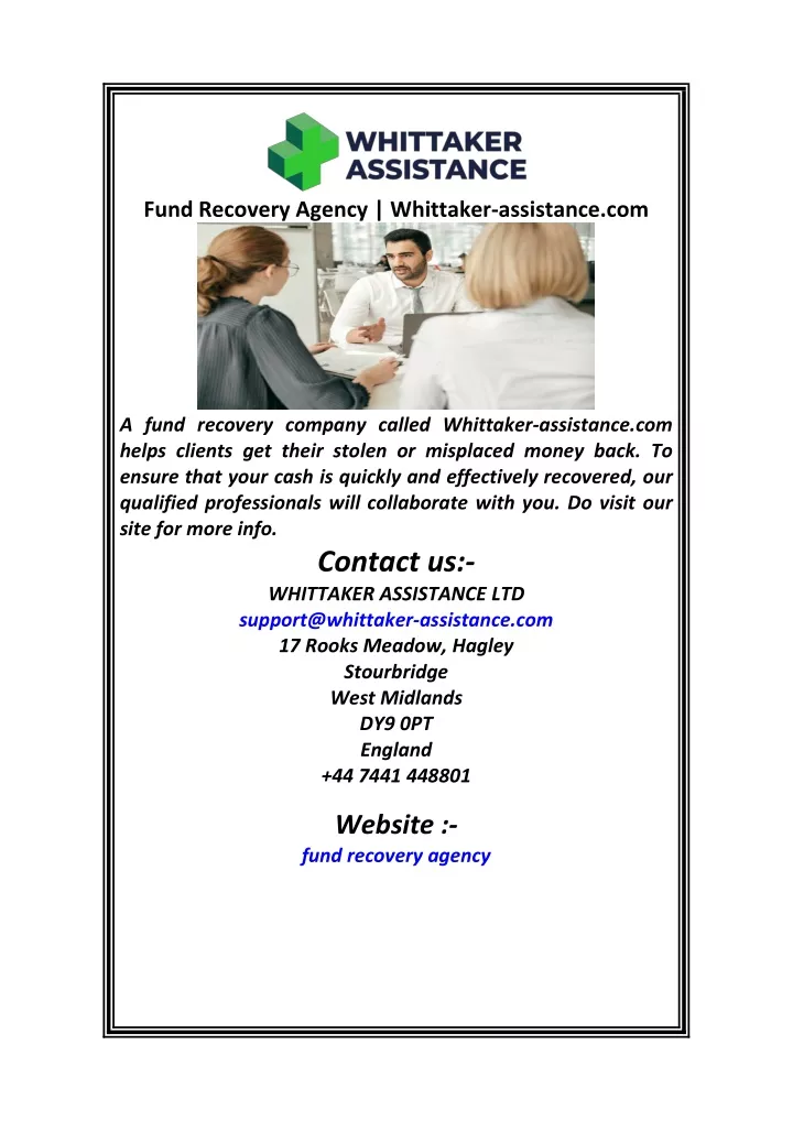 fund recovery agency whittaker assistance com