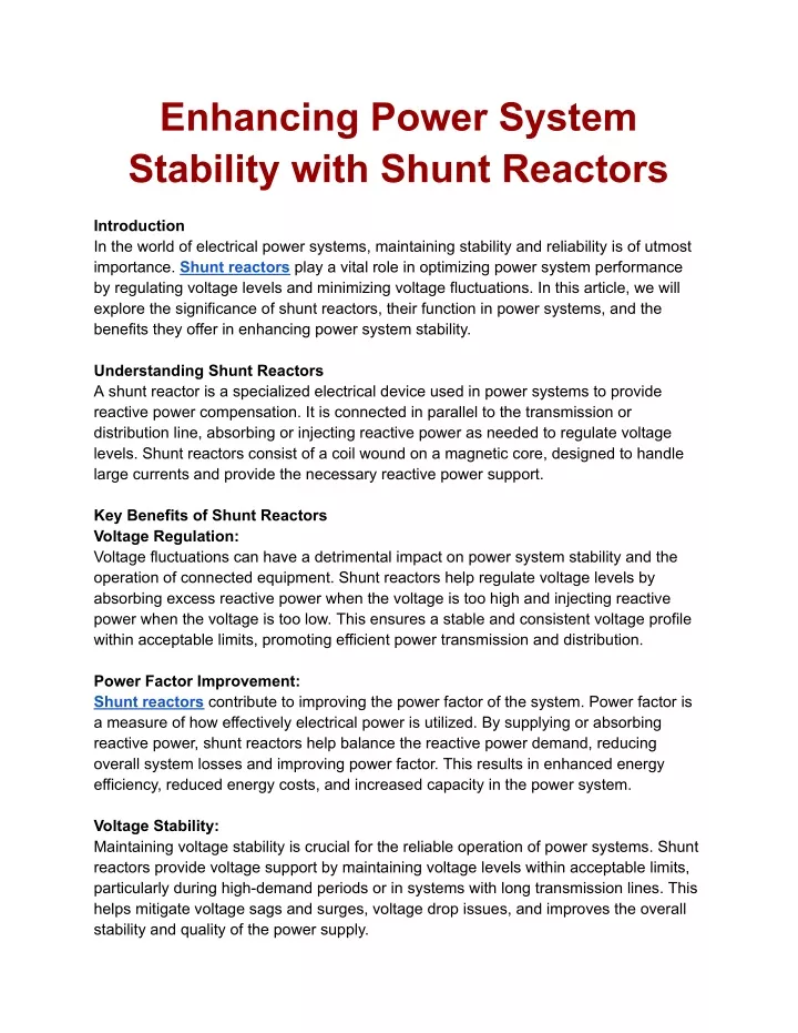 enhancing power system stability with shunt