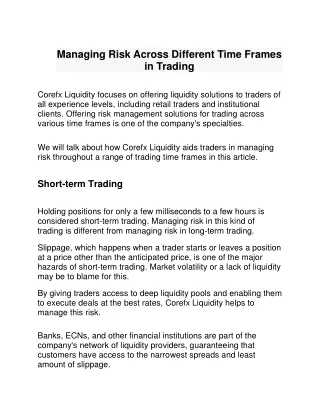 Managing Risk Across Different Time Frames in Trading