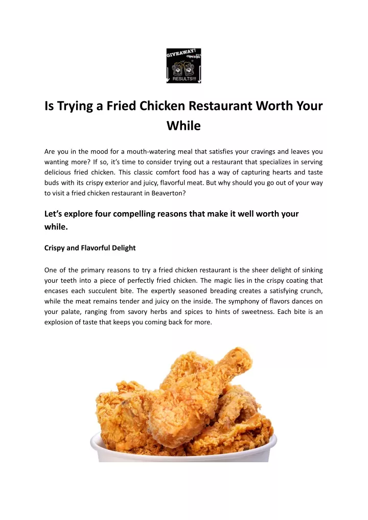 is trying a fried chicken restaurant worth your