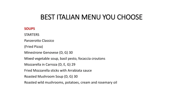 best italian menu you choose