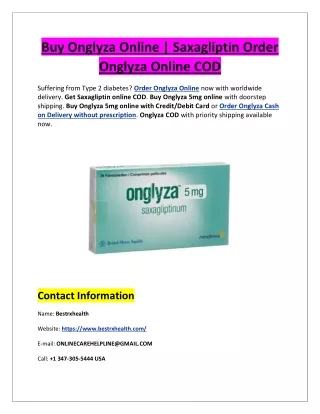 Buy Onglyza Online | Saxagliptin Order Onglyza Online COD