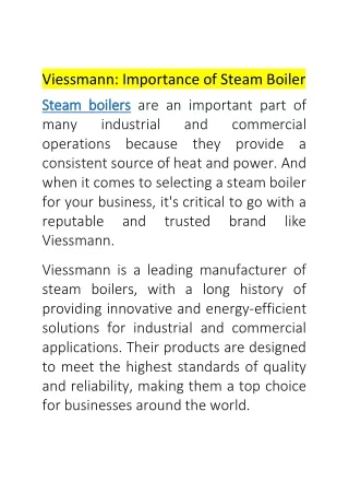 Importance of Steam Boiler - Viessmann