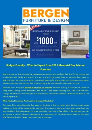 2023 Memorial Day Discounts on Furniture - Bergen Furniture & Design