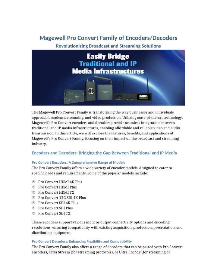 magewell pro convert family of encoders decoders