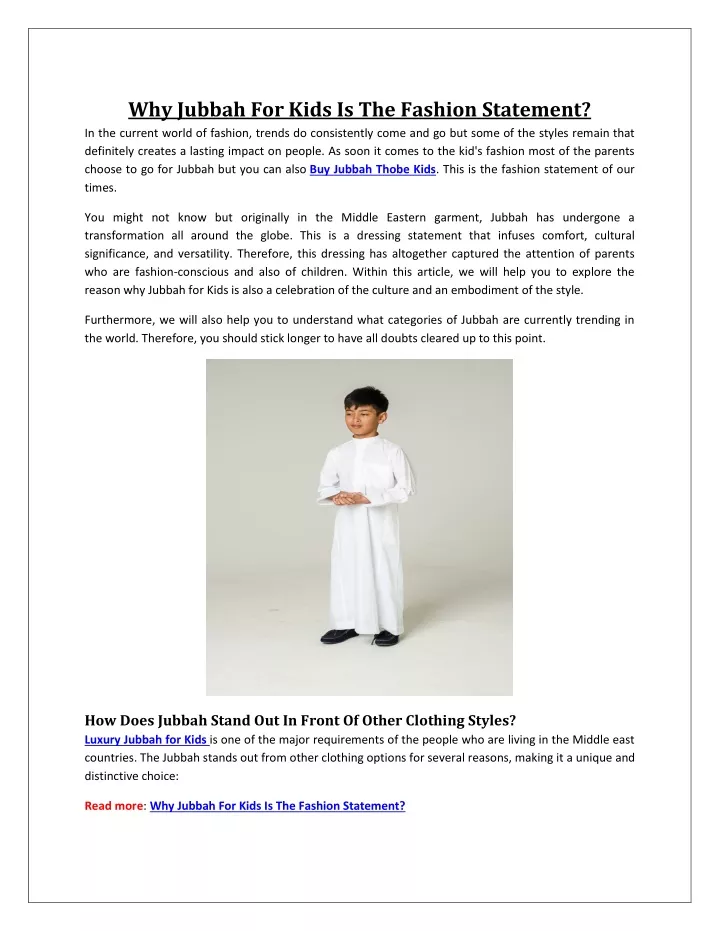 why jubbah for kids is the fashion statement