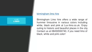 Birmingham Limo Hire at Best Price Lux-limo.co.uk