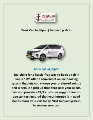 Book Cab in Jaipur | Jaipurcitycab.in