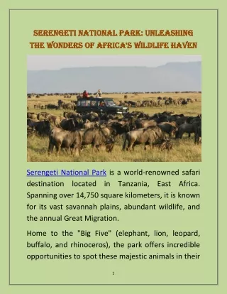 Serengeti National Park Unleashing the Wonders of Africa's Wildlife Haven