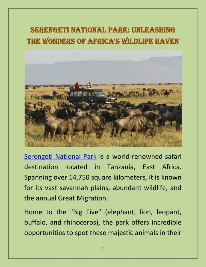serengeti national park unleashing serengeti