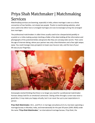 Priya Shah Matchmaker | Matchmaking Services