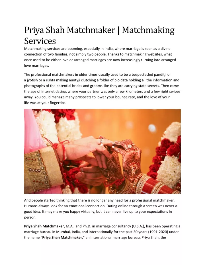 priya shah matchmaker matchmaking services