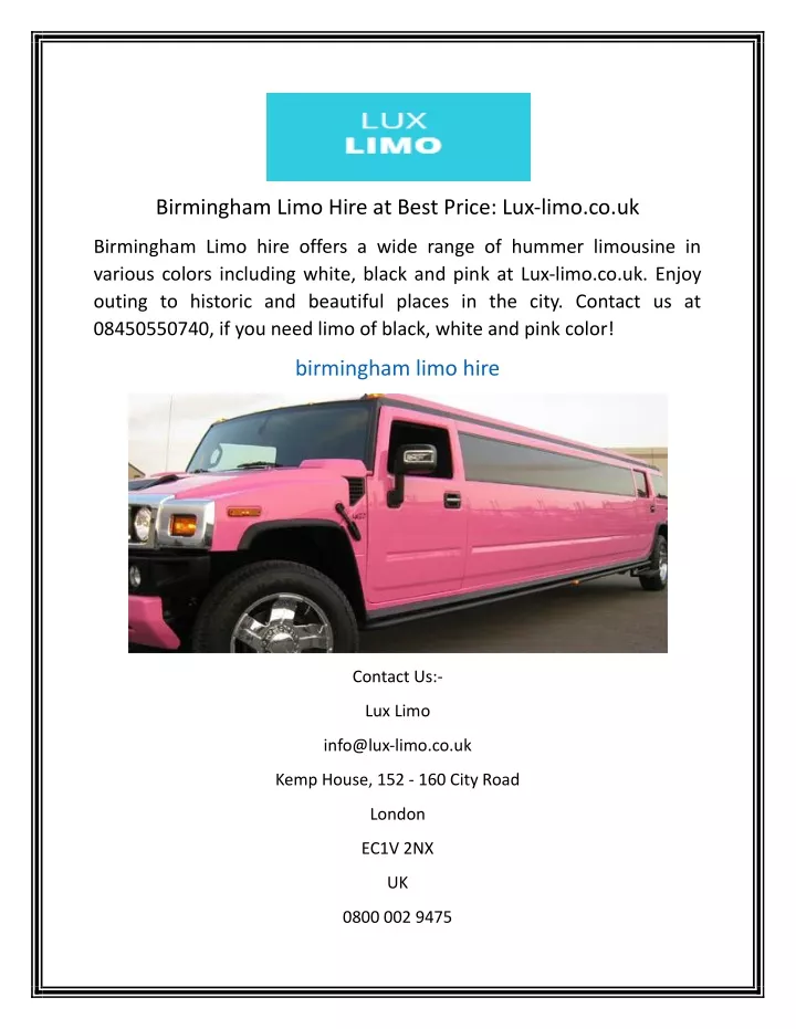 birmingham limo hire at best price lux limo co uk