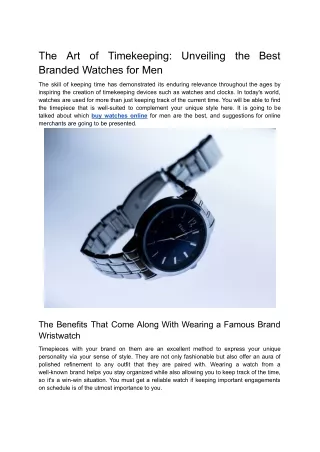 The Art of Timekeeping_ Unveiling the Best Branded Watches for Men