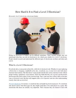 how hard is it to find a level 2 electrician