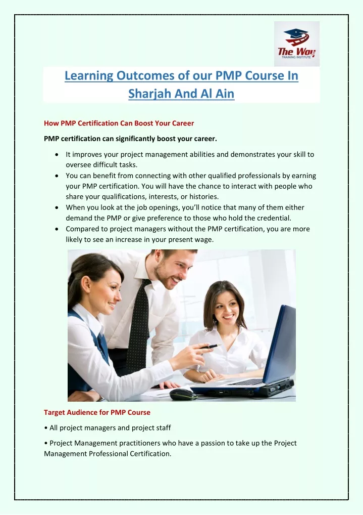 learning outcomes of our pmp course in sharjah