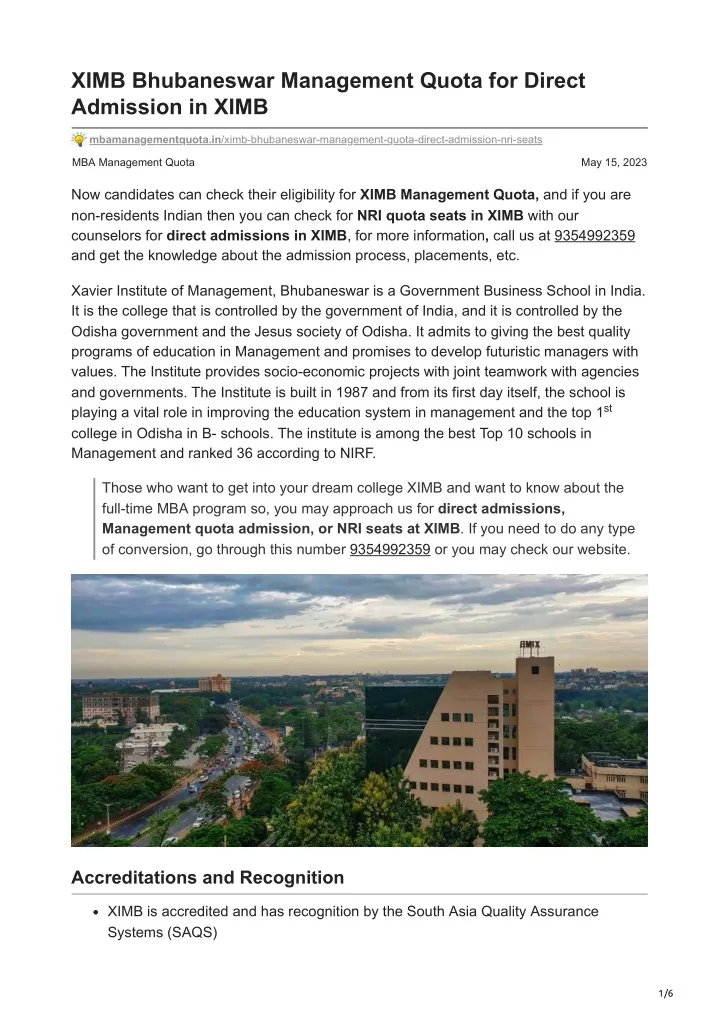 ximb bhubaneswar management quota for direct