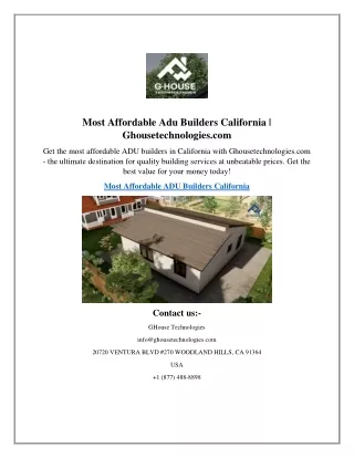 Most Affordable Adu Builders California  Ghousetechnologies
