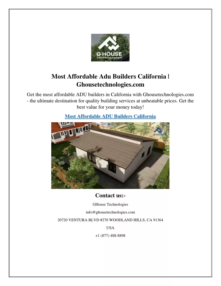 most affordable adu builders california