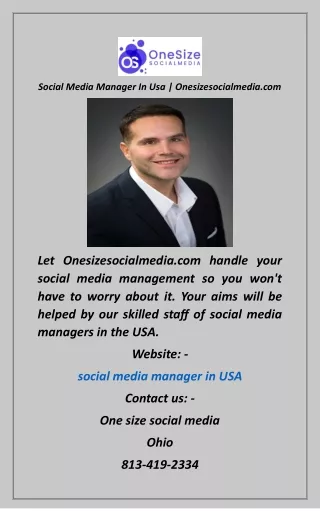 Social Media Manager In Usa  Onesizesocialmedia