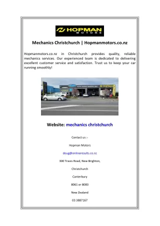 Mechanics Christchurch  Hopmanmotors.co.nz