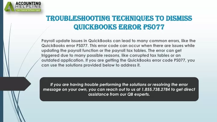 troubleshooting techniques to dismiss quickbooks error ps077