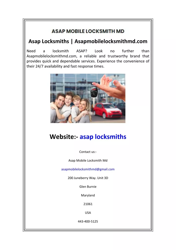 asap locksmiths asapmobilelocksmithmd com