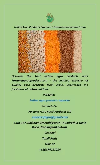Indian Agro Products Exporter  Fortuneagrooproduct