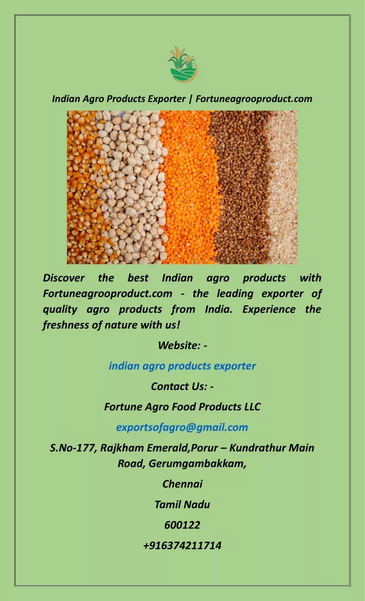 indian agro products exporter fortuneagrooproduct