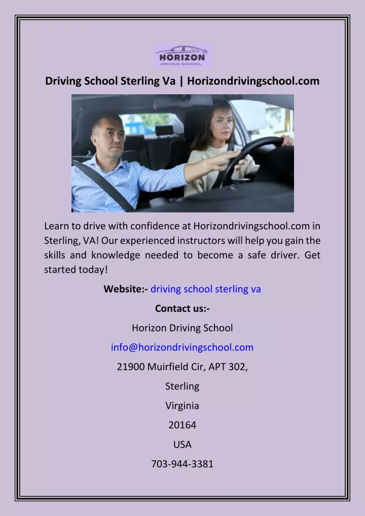 driving school sterling va horizondrivingschool