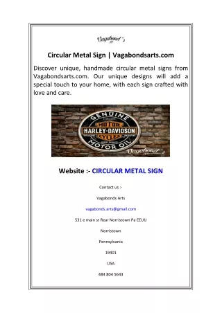 Circular Metal Sign  Vagabondsarts.com