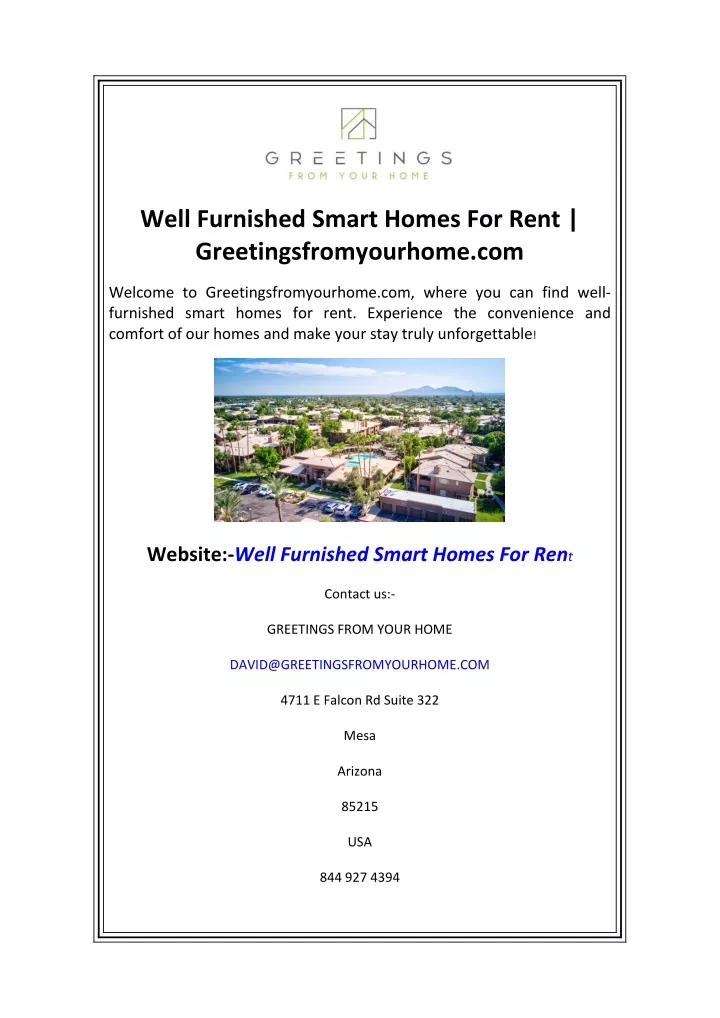 well furnished smart homes for rent