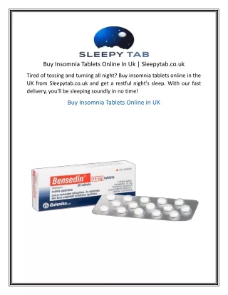 Buy Insomnia Tablets Online In Uk  Sleepytab.co.uk
