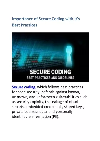 Importance of Secure Coding with it’s Best Practices