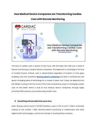 How Medical Device Companies are Transforming Cardiac Care with Remote Monitoring